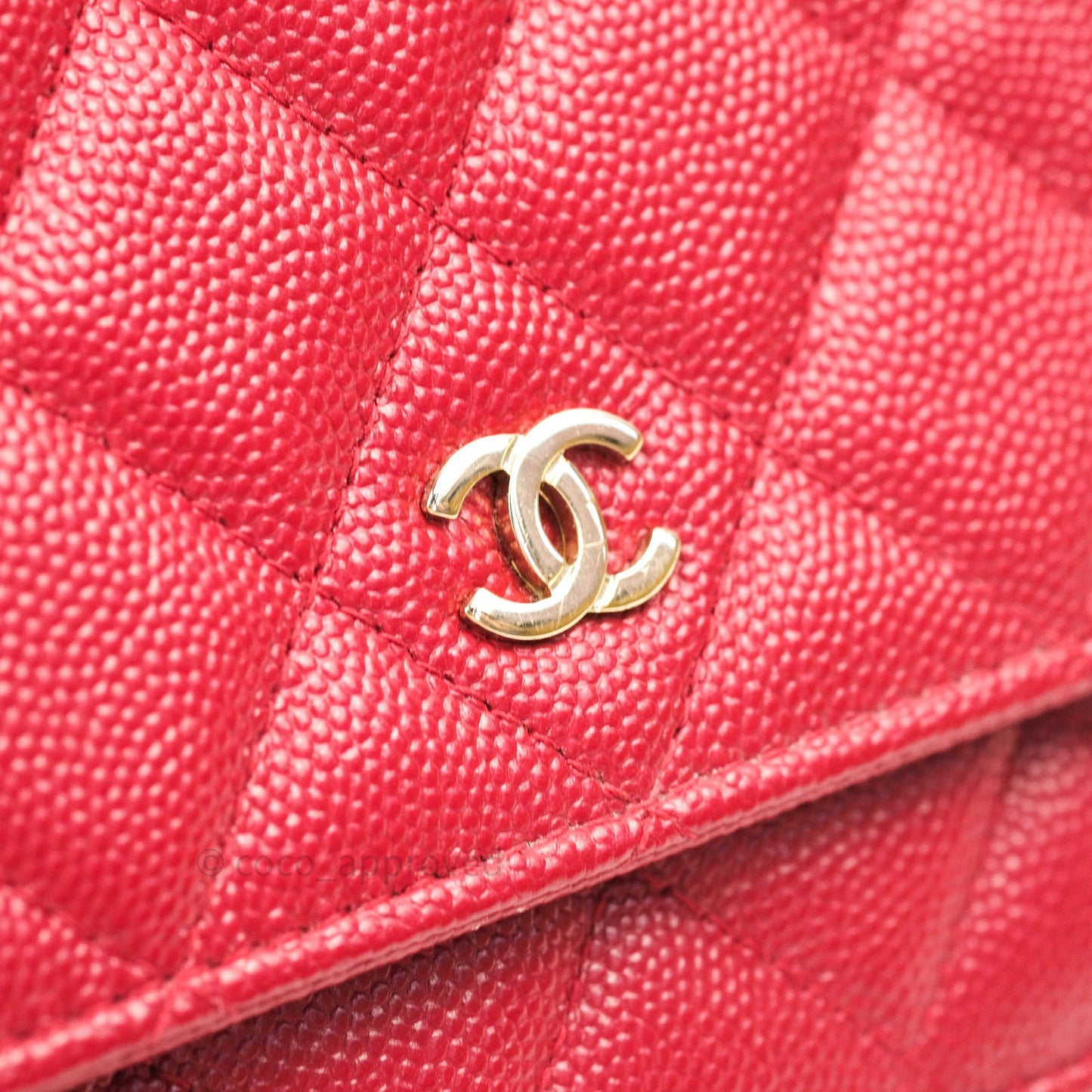 Chanel Quilted Wallet on Chain WOC Red Caviar Gold Hardware 17B