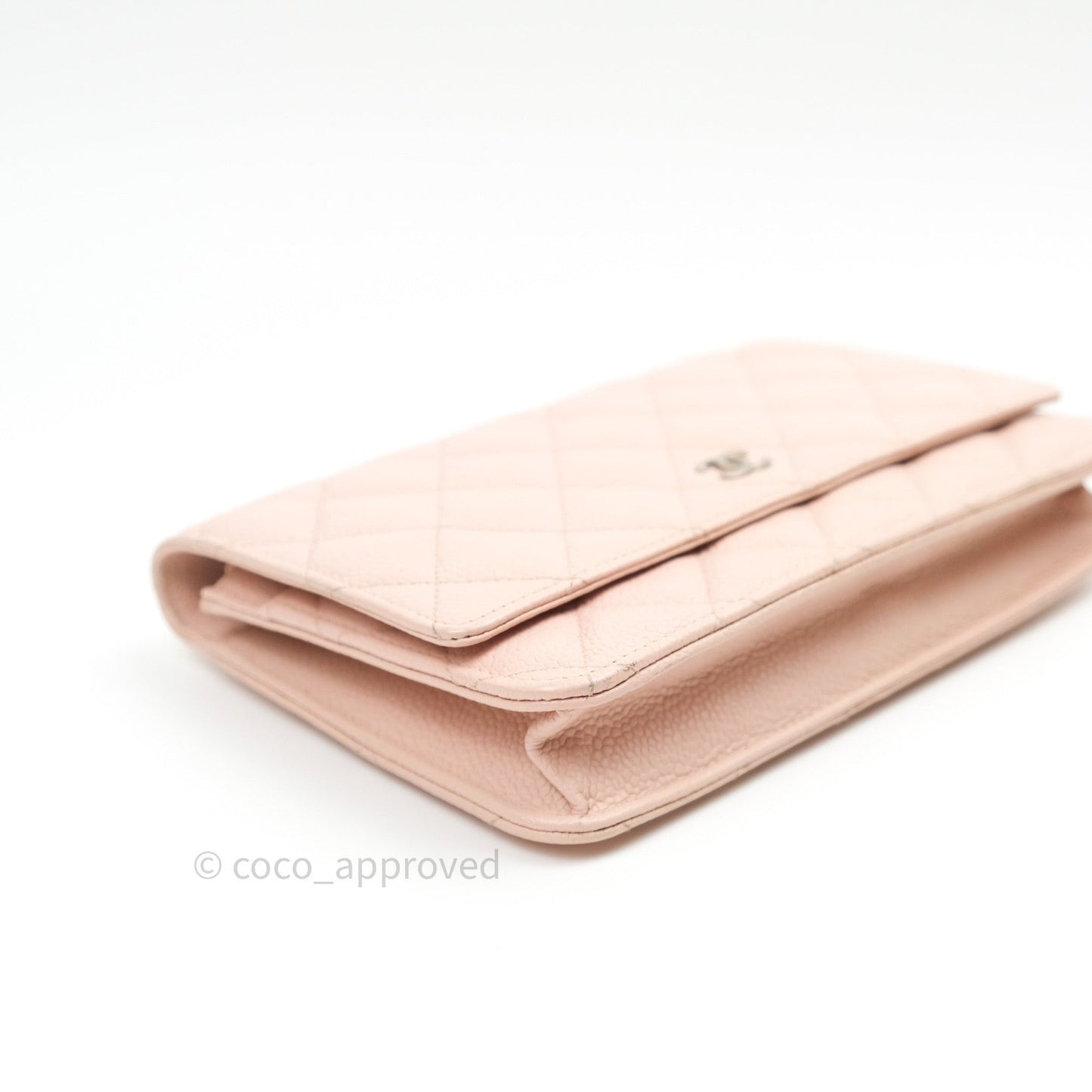 Chanel Quilted Wallet on Chain WOC Baby Pink Caviar Silver Hardware