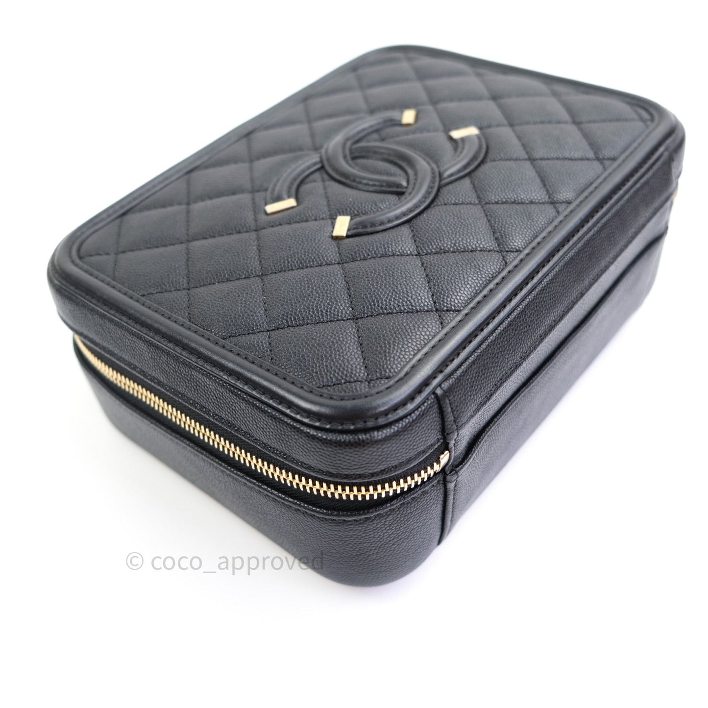 Chanel Quilted Medium CC Filigree Vanity Case Black Caviar Gold Hardware