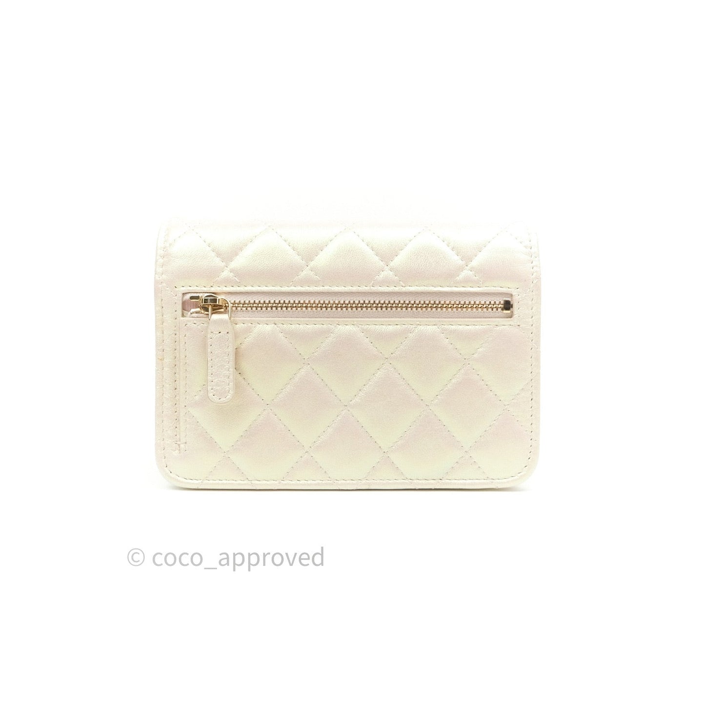 Chanel Quilted Mini Wallet on Chain WOC Iridescent Ivory Gold Hardware 20A