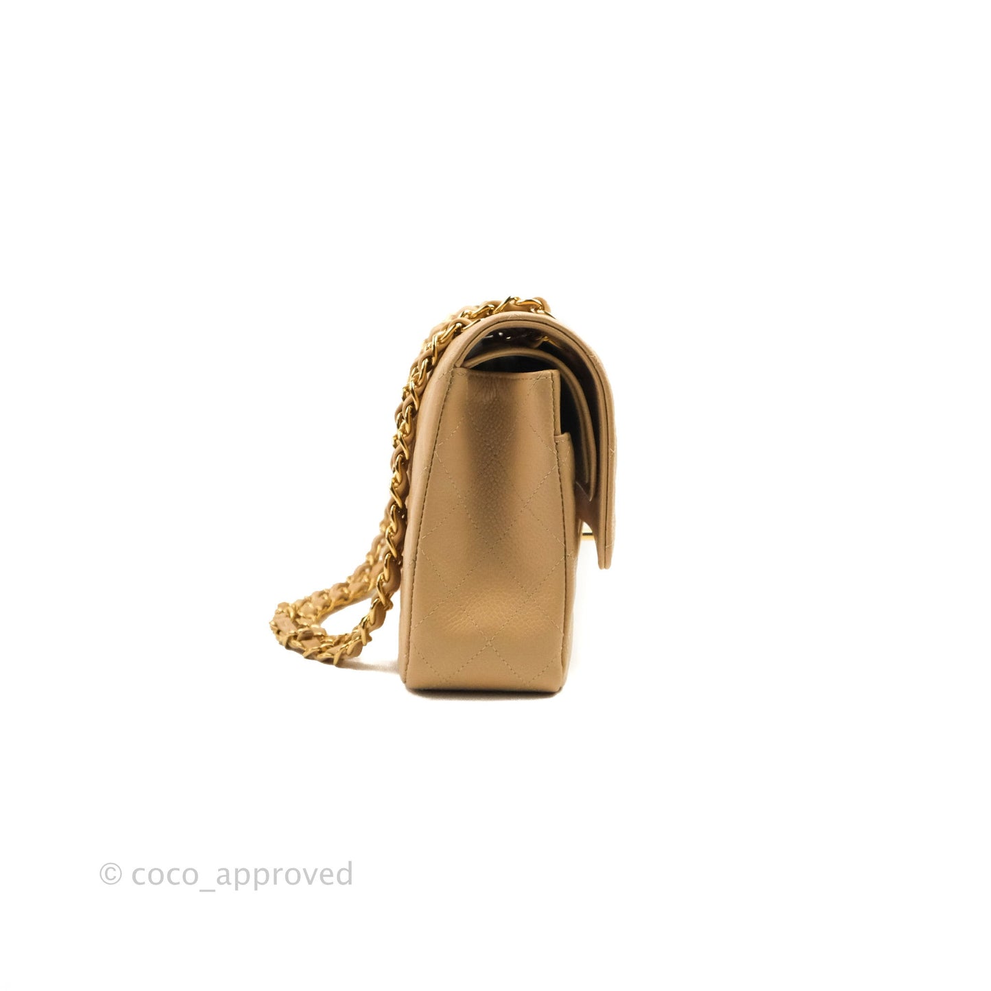 Chanel Classic M/L Medium Flap Quilted Beige Caviar Gold Hardware
