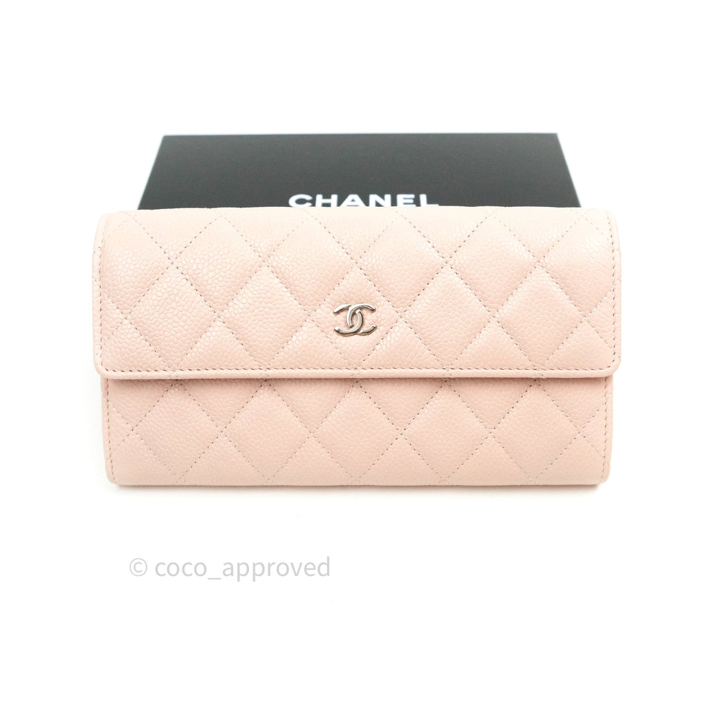 Chanel Sakura Pink Caviar Silver Hardware Long Wallet