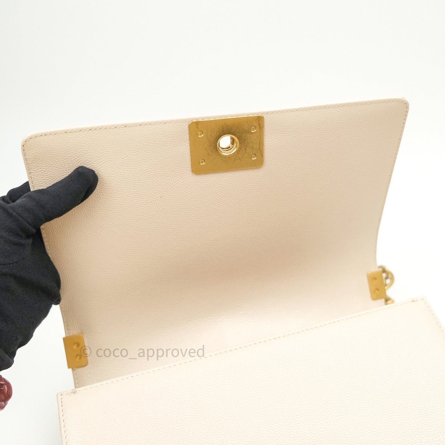 Chanel Boy Chevron Medium Beige Caviar Gold Hardware