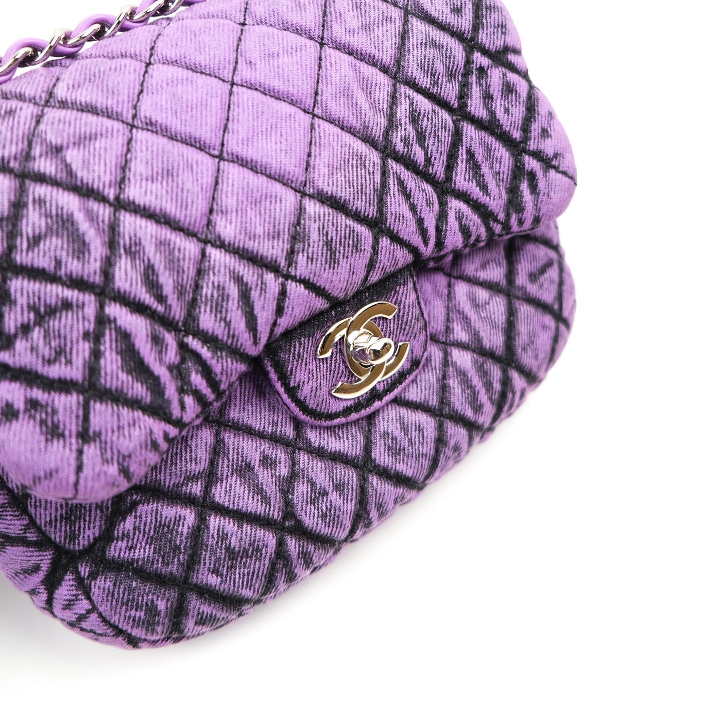 Chanel Denim Quilted Small Flap Purple Black