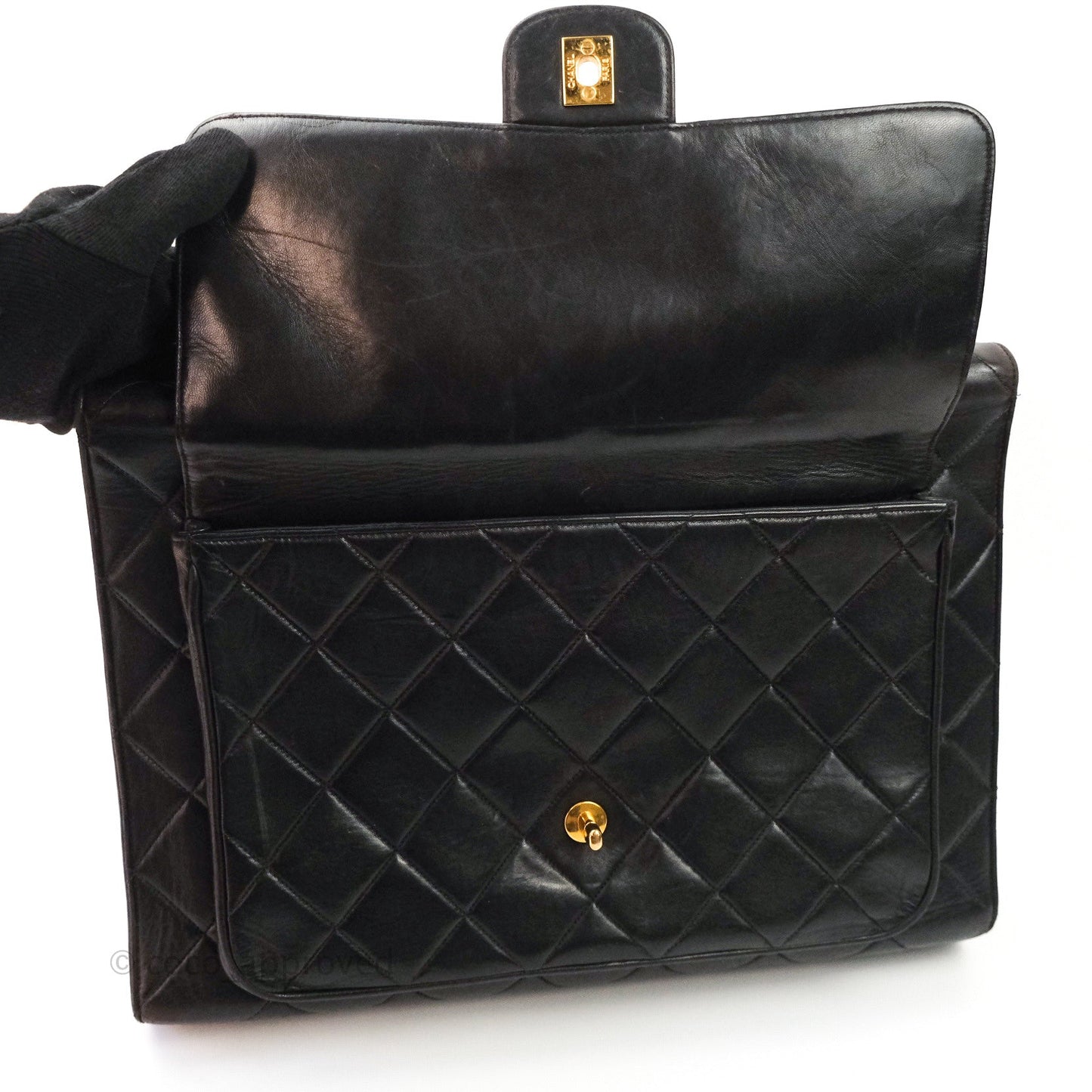 Chanel Vintage Double Sided Briefcase Black Lambskin 24K Gold Hardware
