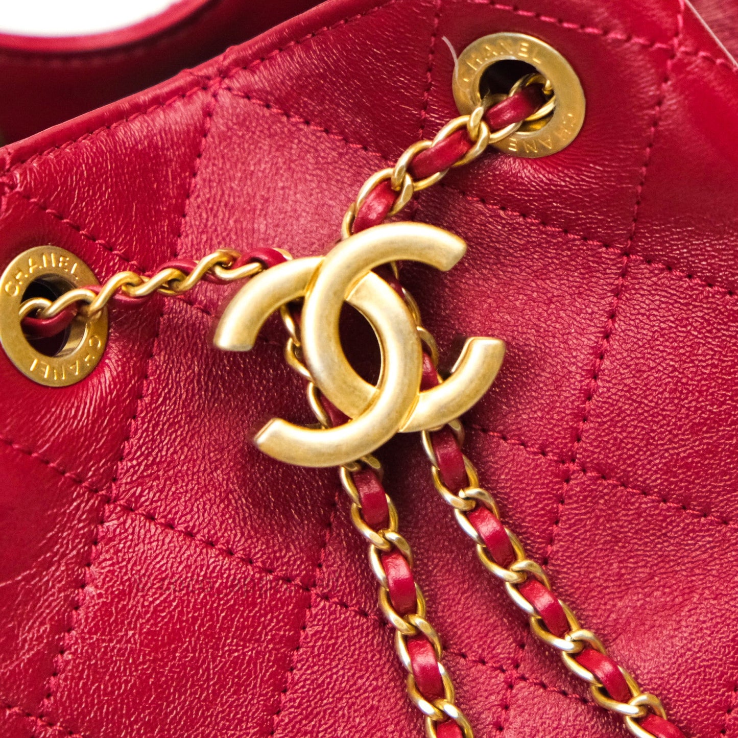 Chanel Drawstring Bucket Bag Red Calfskin Gold Hardware 20S