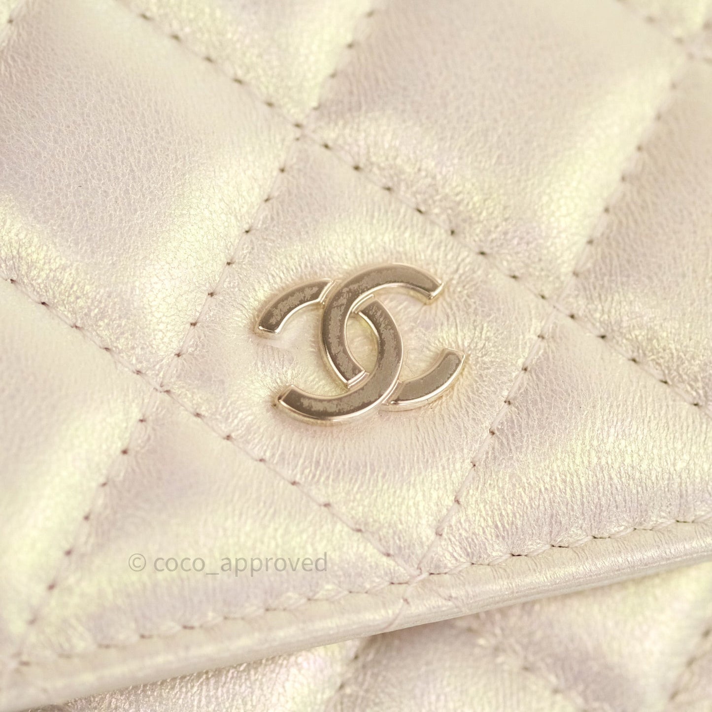 Chanel Quilted Wallet on Chain WOC Iridescent Ivory Gold Hardware 20A