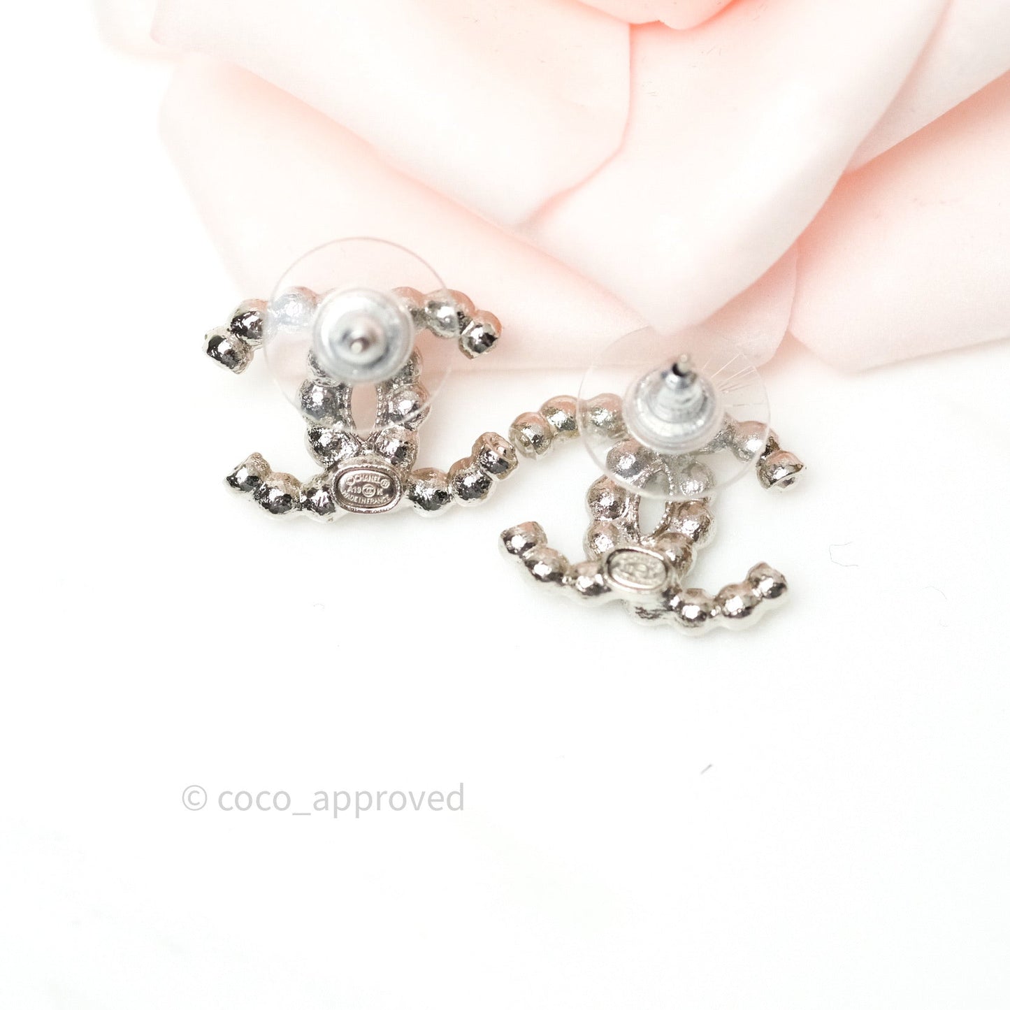 Chanel Crystal CC Earrings Silver Tone