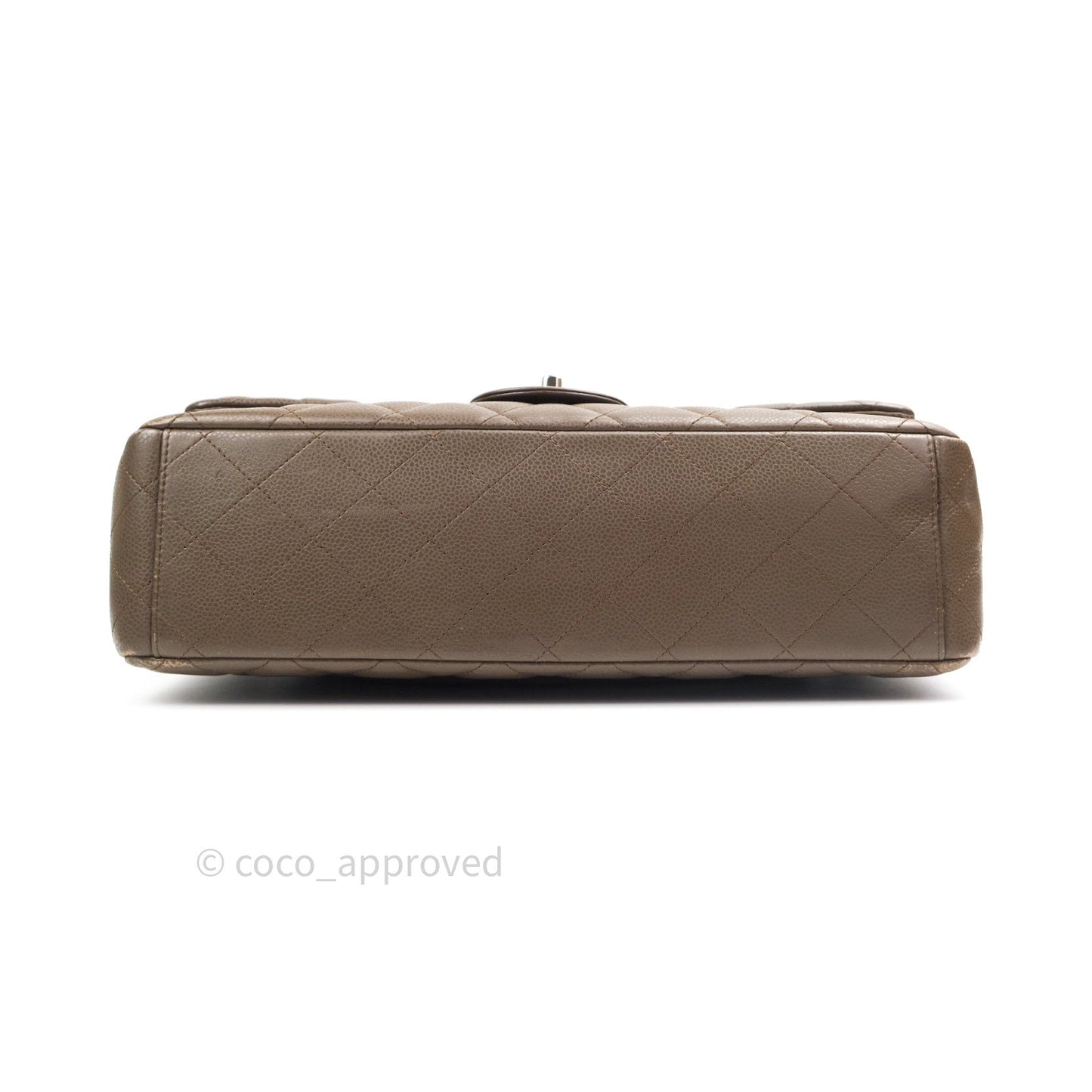Chanel Double Flap Maxi Khaki Caviar Silver Hardware