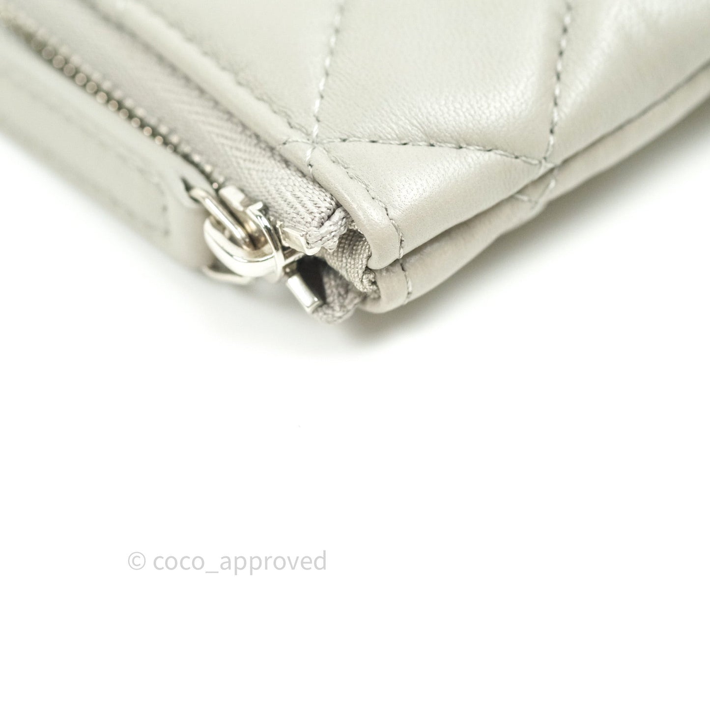 Chanel Quilted Mini O Case Grey Lambskin Silver Hardware