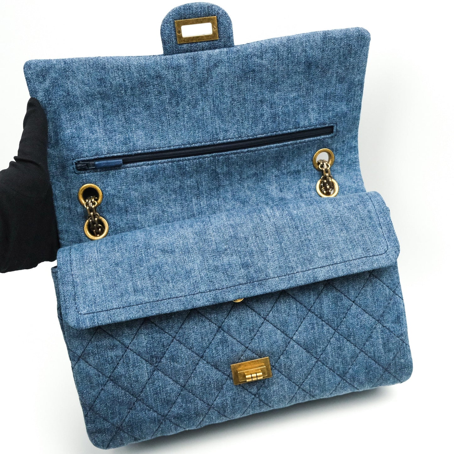Chanel Reissue Quilted Denim Dark Blue Gold Hardware 226