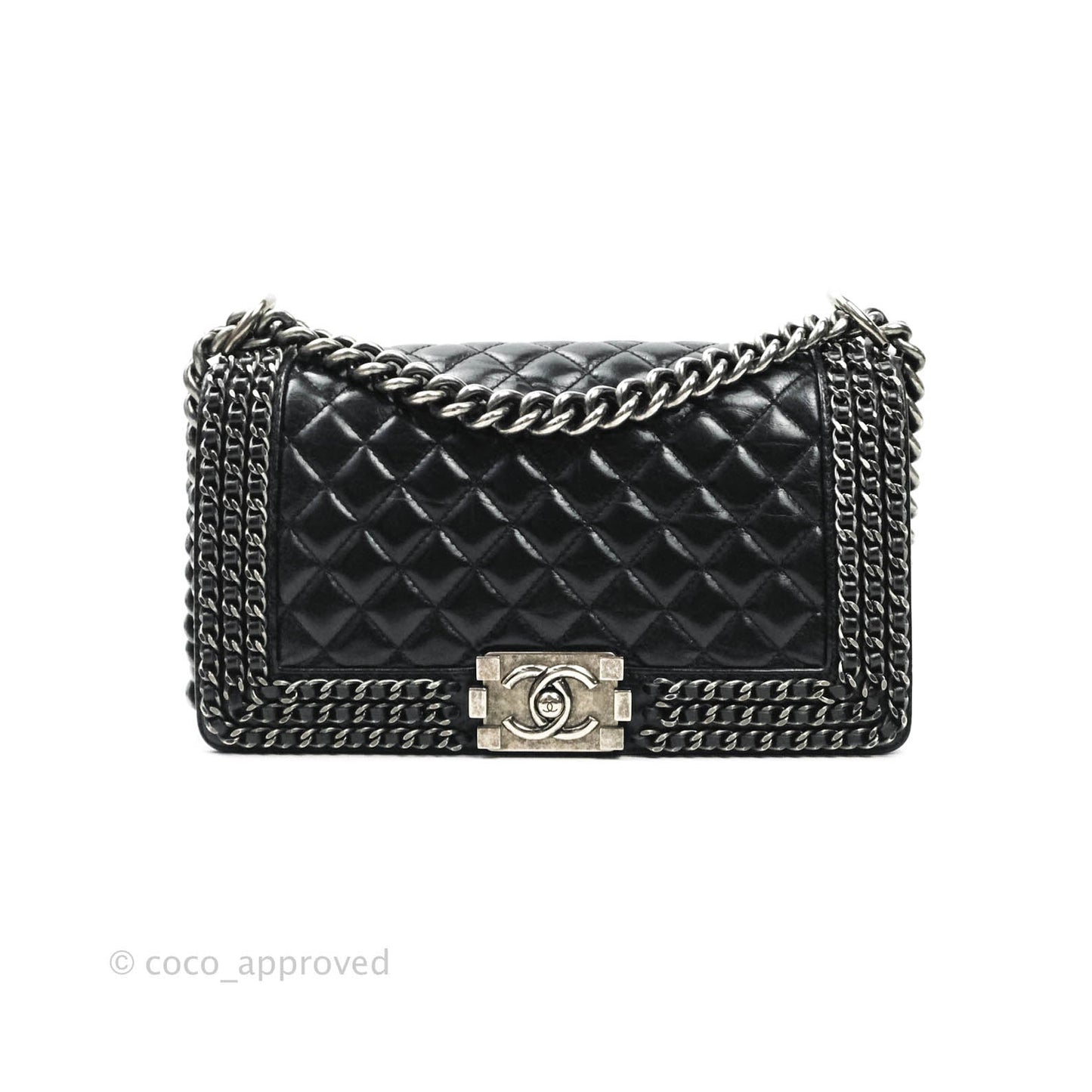 Chanel Quilted Chain Around Medium Aged Glazed Calfskin Boy Ruthenium Hardware
