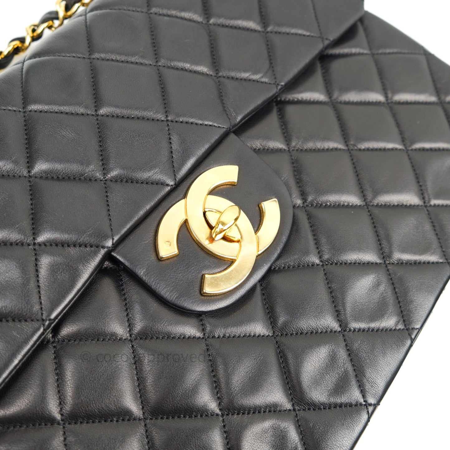 Chanel Vintage XL Jumbo Single Flap Black Lambskin 24K Gold Hardware