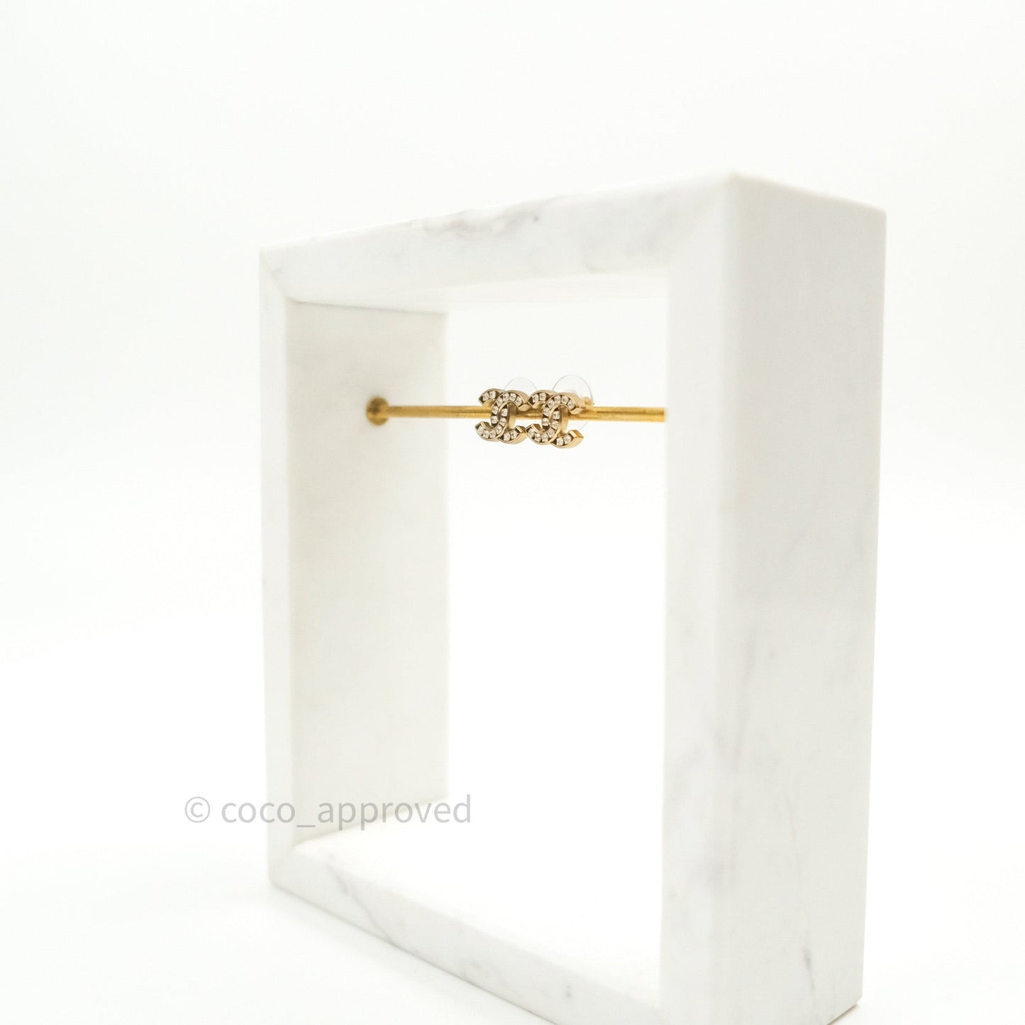 Chanel Crystal CC Earrings Gold Tone