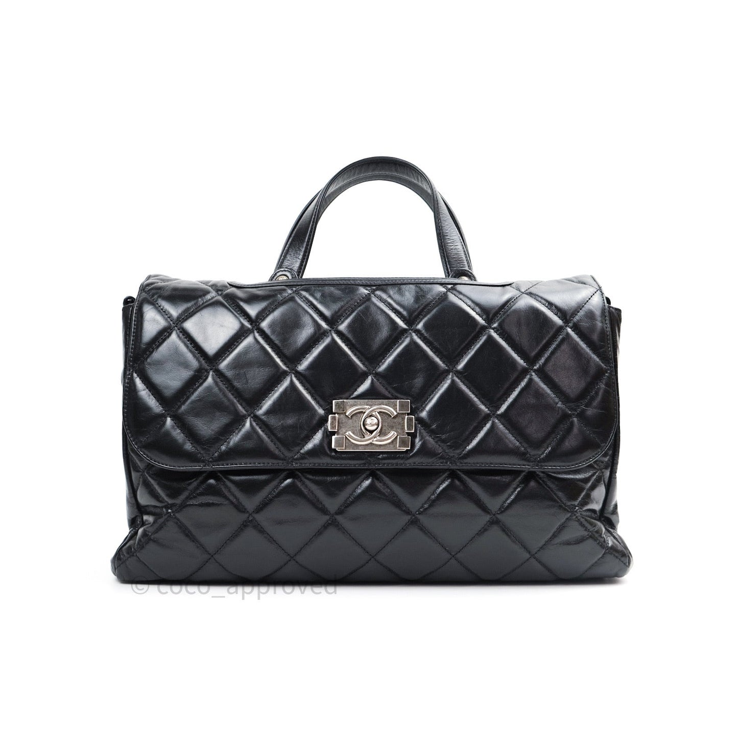 Chanel Boy Glazed Calfskin Tote Bag Black Ruthenium Hardware