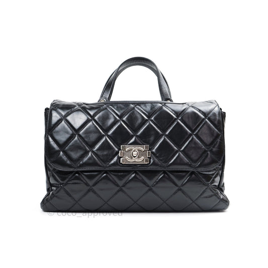 Chanel Boy Glazed Calfskin Tote Bag Black Ruthenium Hardware