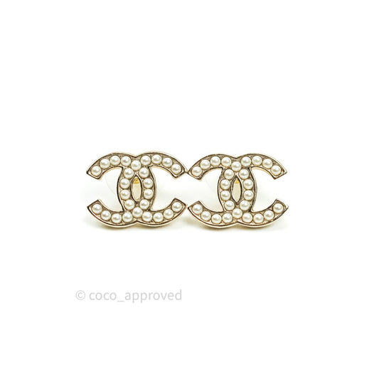 Chanel Pearl CC Earrings Gold Tone 21P