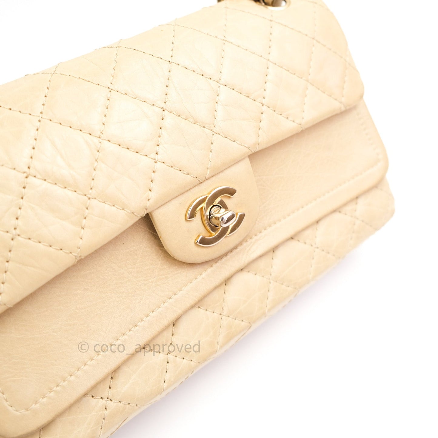 Chanel Vintage Medium Light Beige Calfskin Gold Hardware
