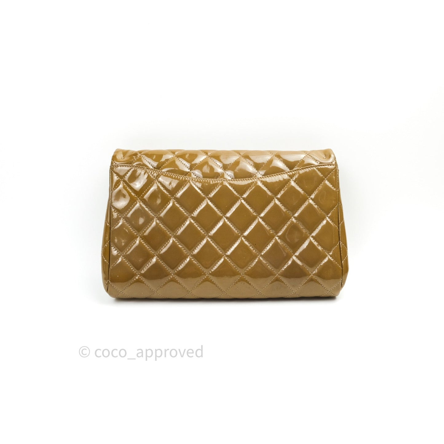 Chanel Quilted Clutch with Chain Khaki Patent Leather Silver Hardware