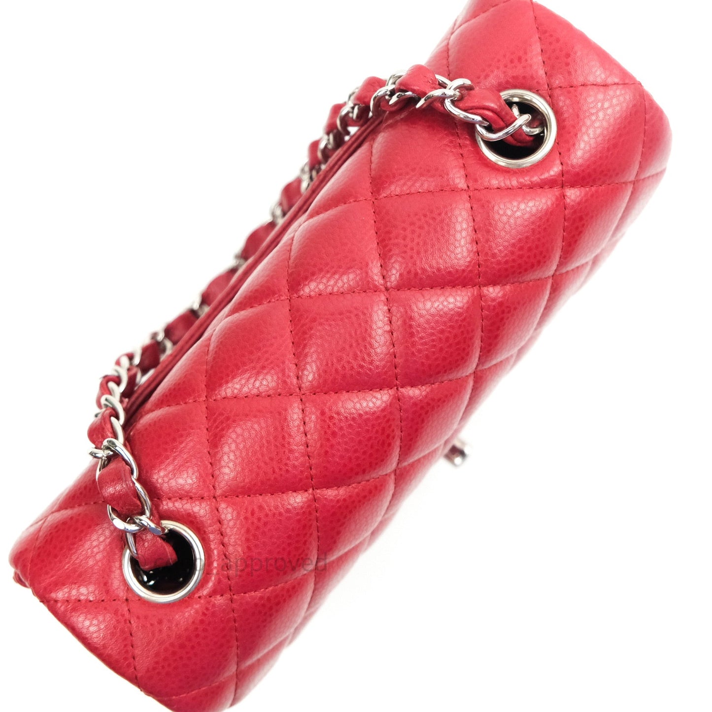 Chanel Quilted Mini Rectangular Red Caviar Silver Hardware