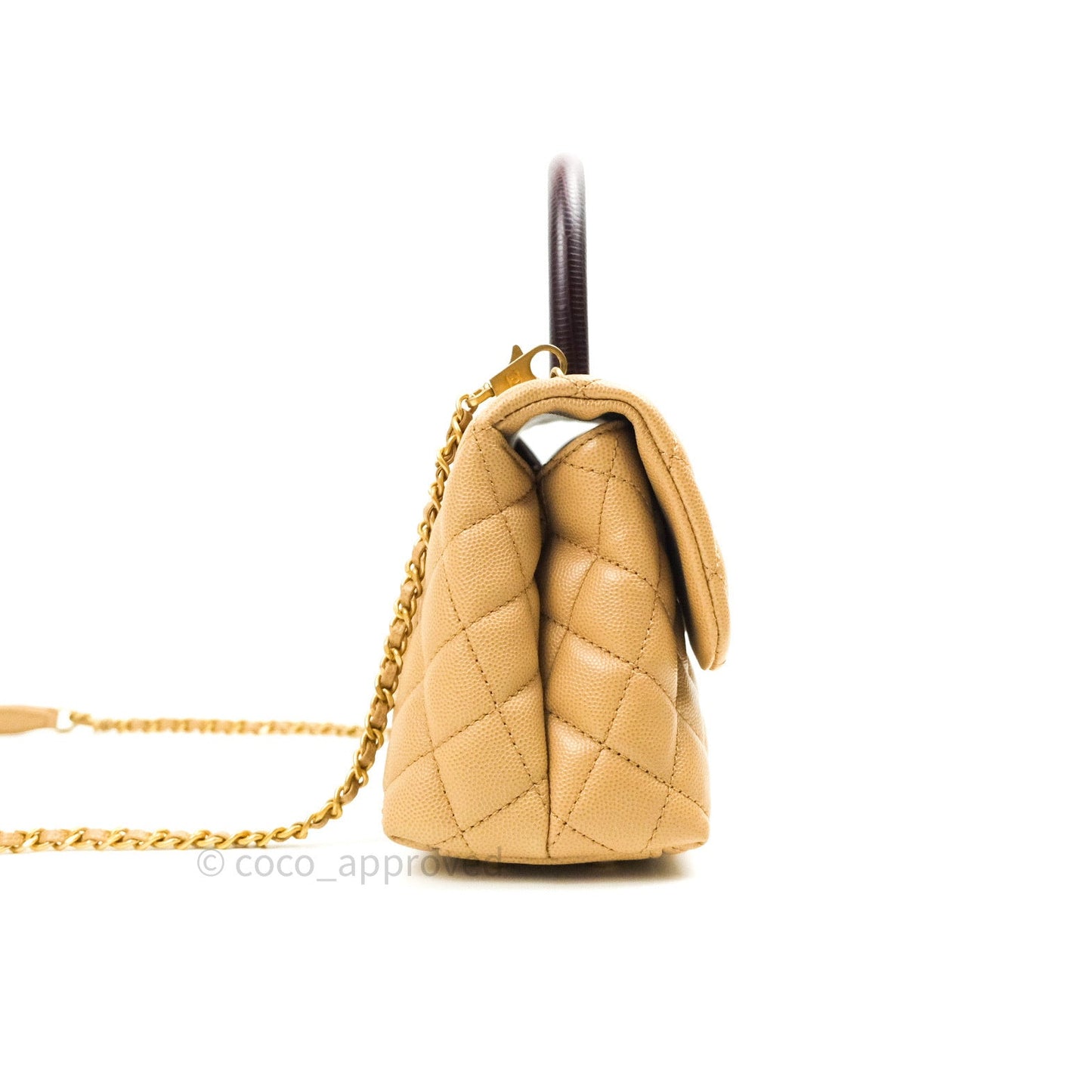 Chanel Mini Coco Handle Quilted Beige Caviar Gold Hardware Lizard Embossed Handle