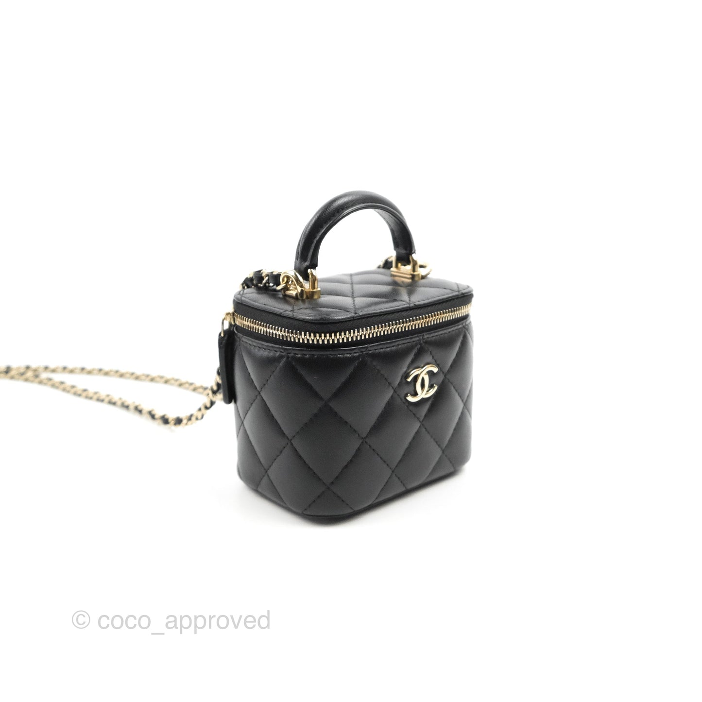 Chanel Mini Top Handle Vanity With Chain Black Lambskin Gold Hardware