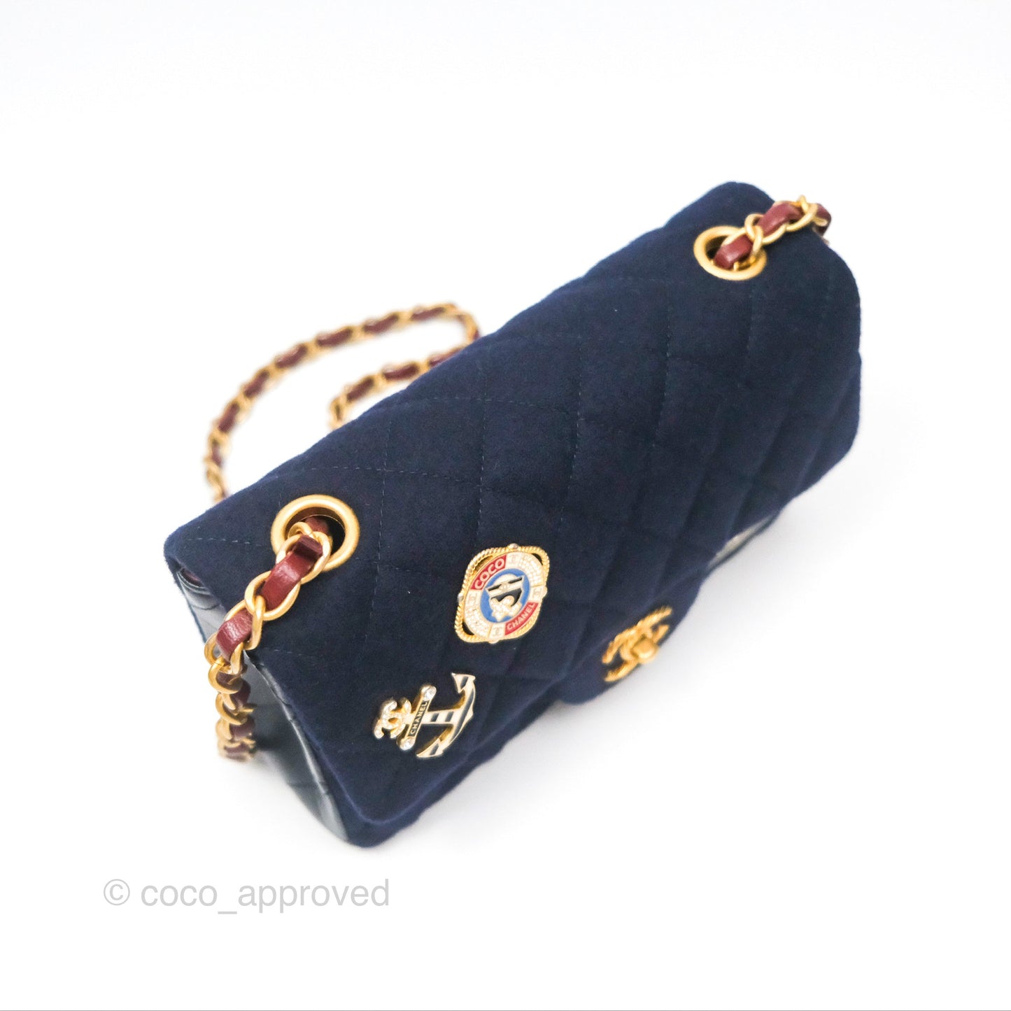 Chanel Paris Hamburg Charms Mini Rectangular Flap Navy Wool Lambskin