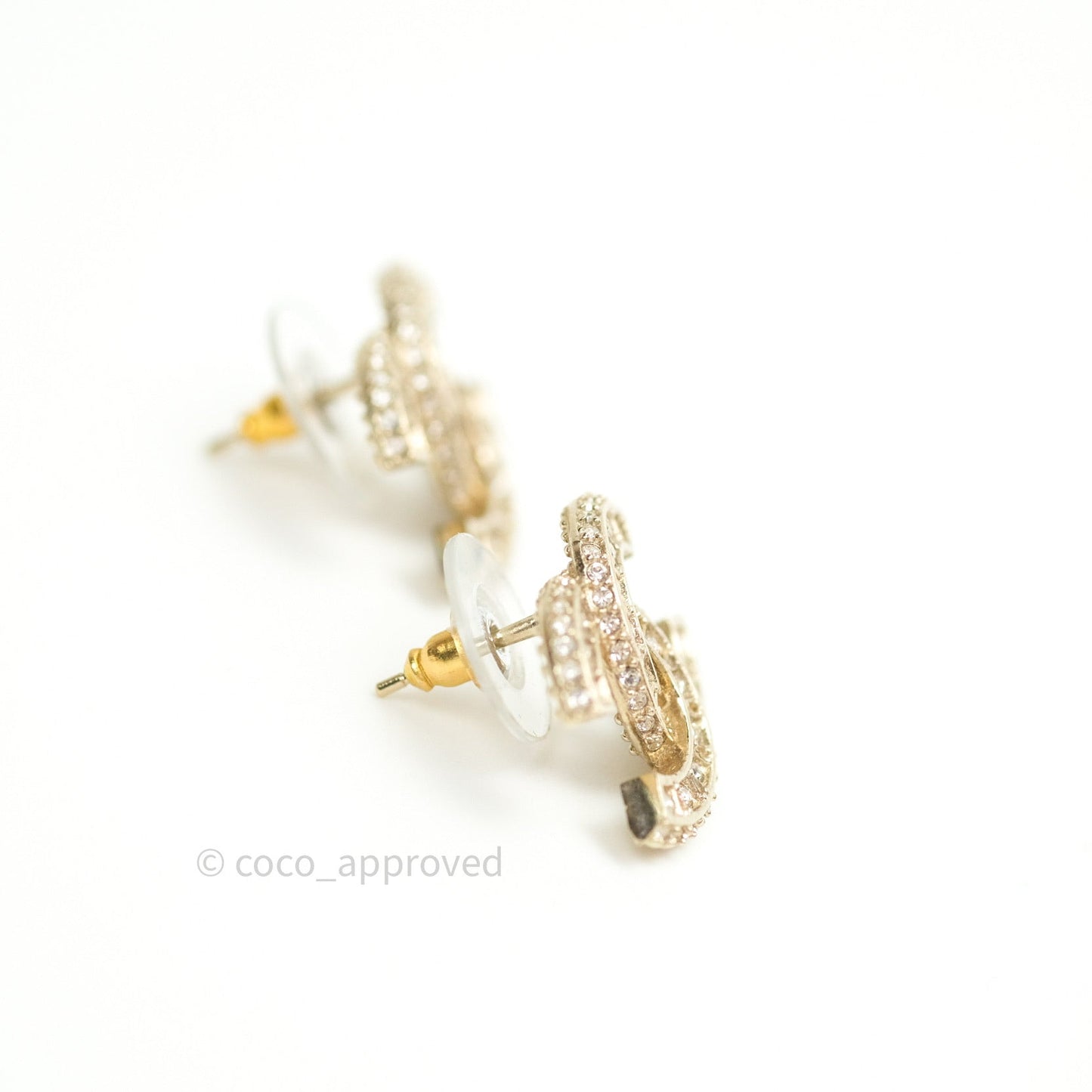 Chanel Crystal CC Earrings Gold Tone