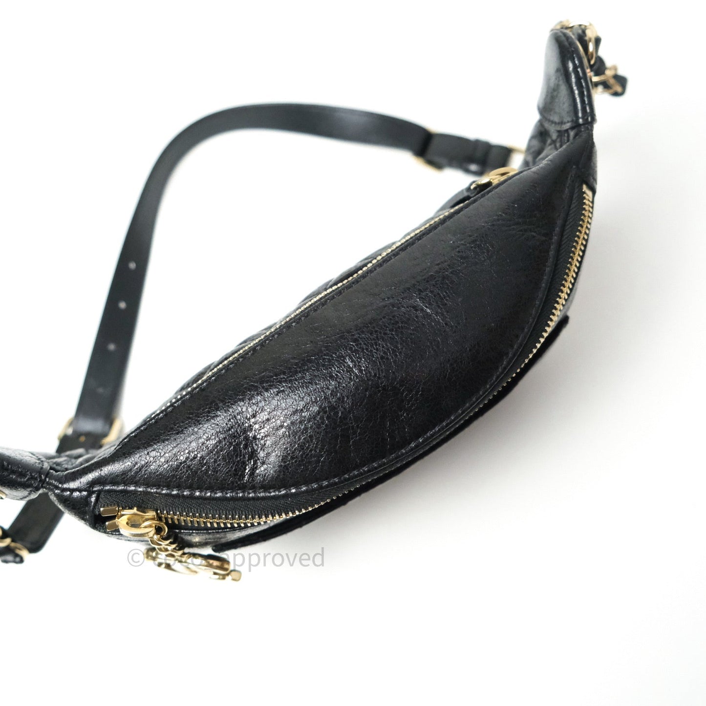 Chanel Black Glazed Calfskin Fanny Pack Belt Bag Gold Hardware