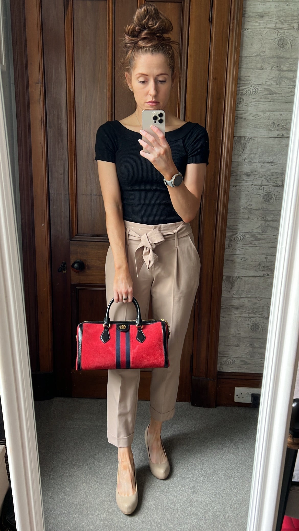 Luxury Gucci Red Suede and Blue Leather Ophidia Boston Bag