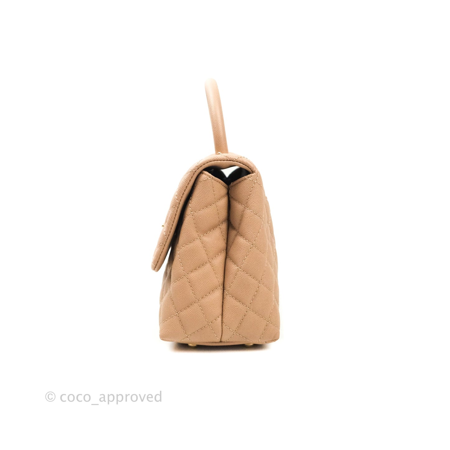 Chanel Small Coco Handle Quilted Beige Caviar Aged Gold Hardware