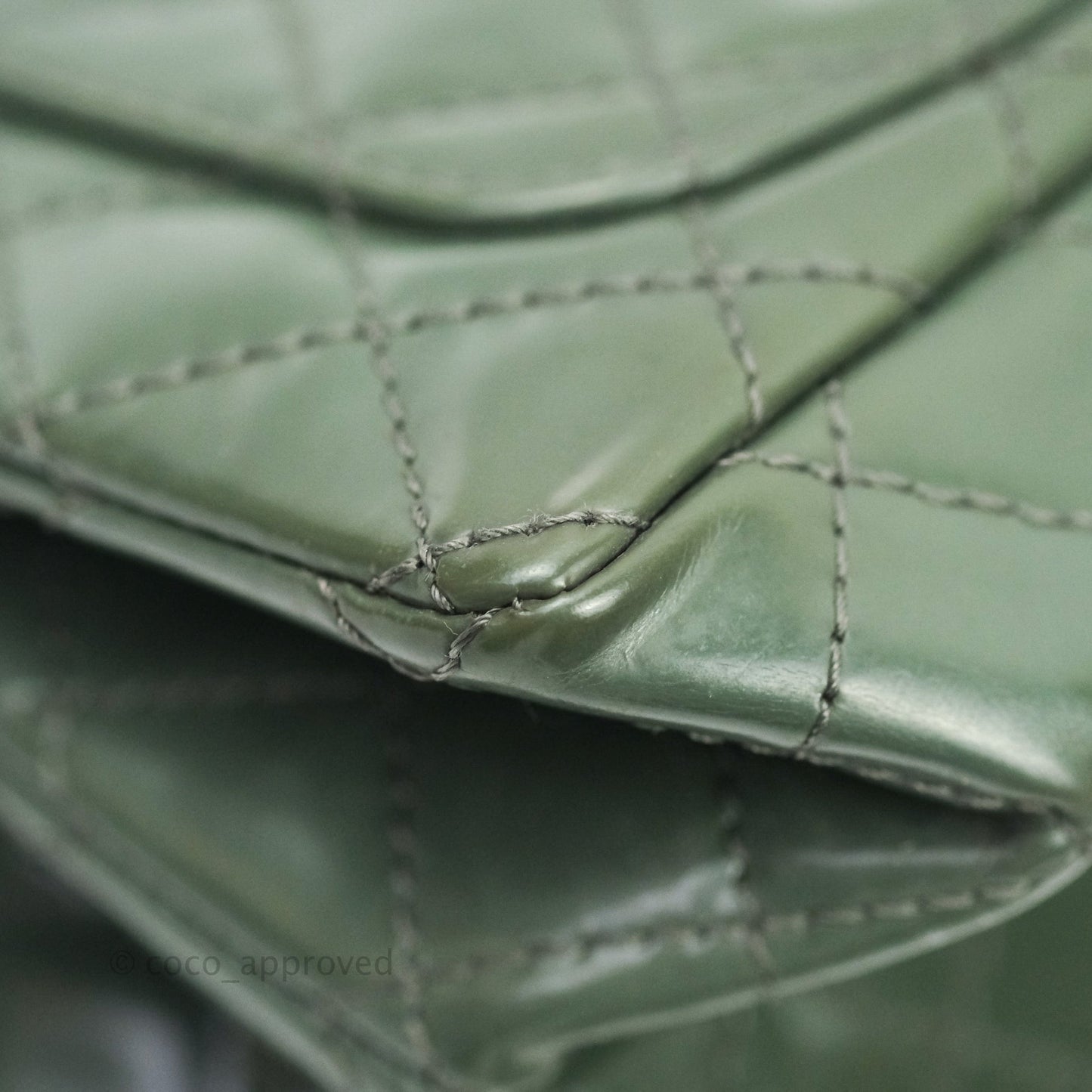 Chanel Mini Reissue 224 Army Green Patent Ruthenium Hardware Double Layer
