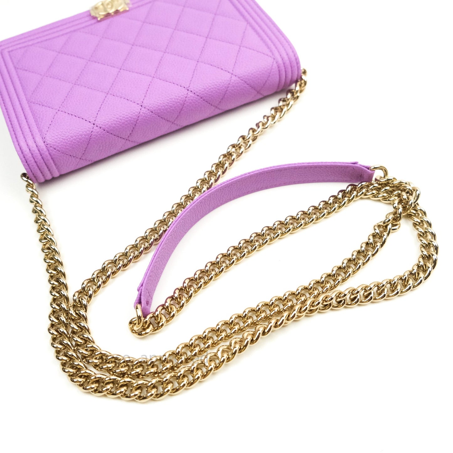Chanel Quilted Boy Wallet on Chain WOC Purple Caviar Gold Hardware