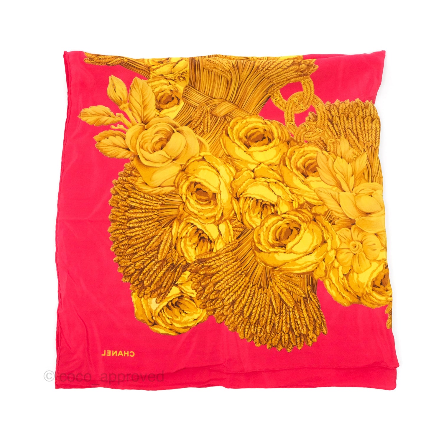 Chanel Floral Print Scarf Red/Gold