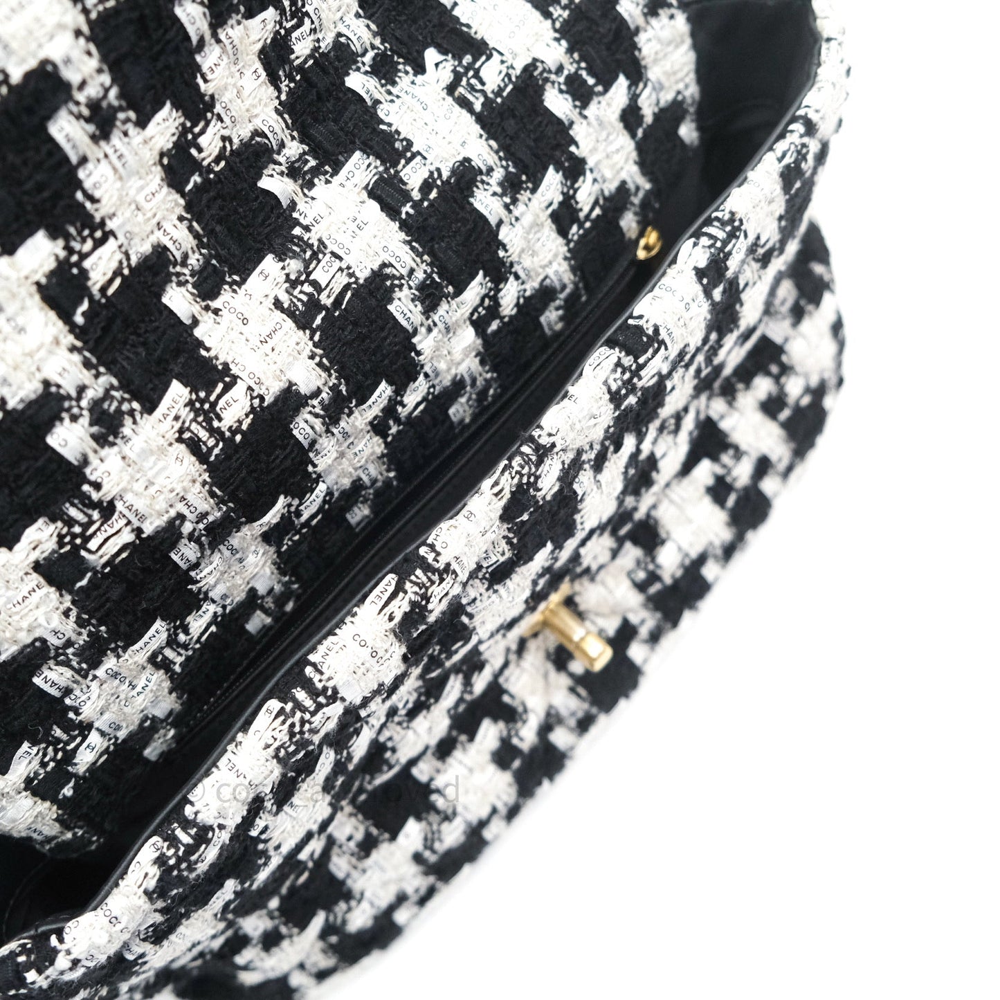 Chanel 19 Medium Tweed White Ribbon Mixed Hardware