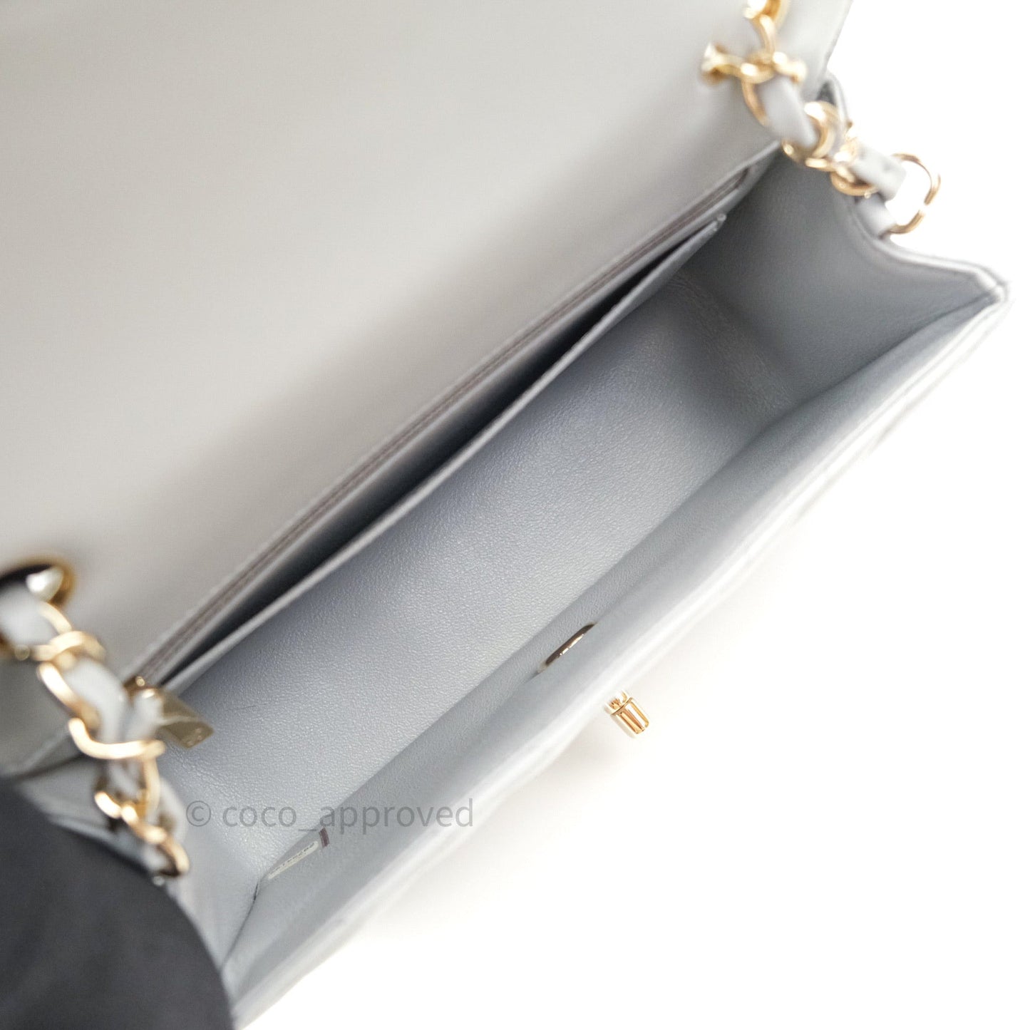 Chanel Quilted Mini Rectangular Grey Lambskin Gold Hardware