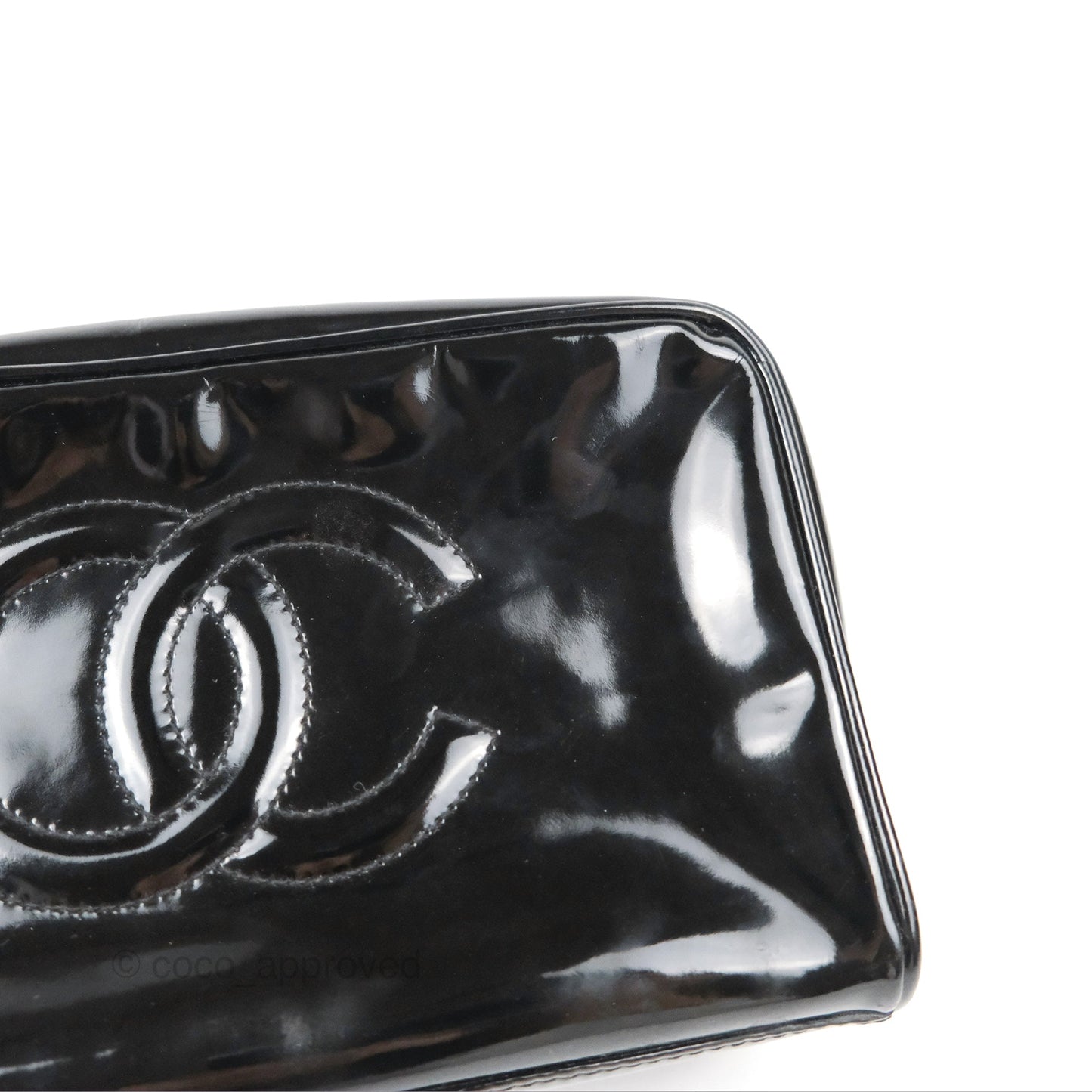 Chanel Vintage Coco Black Leather Patent Make Up Pouch