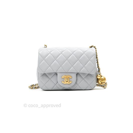 Chanel Mini Square Pearl Crush Quilted Grey Lambskin Gold Hardware