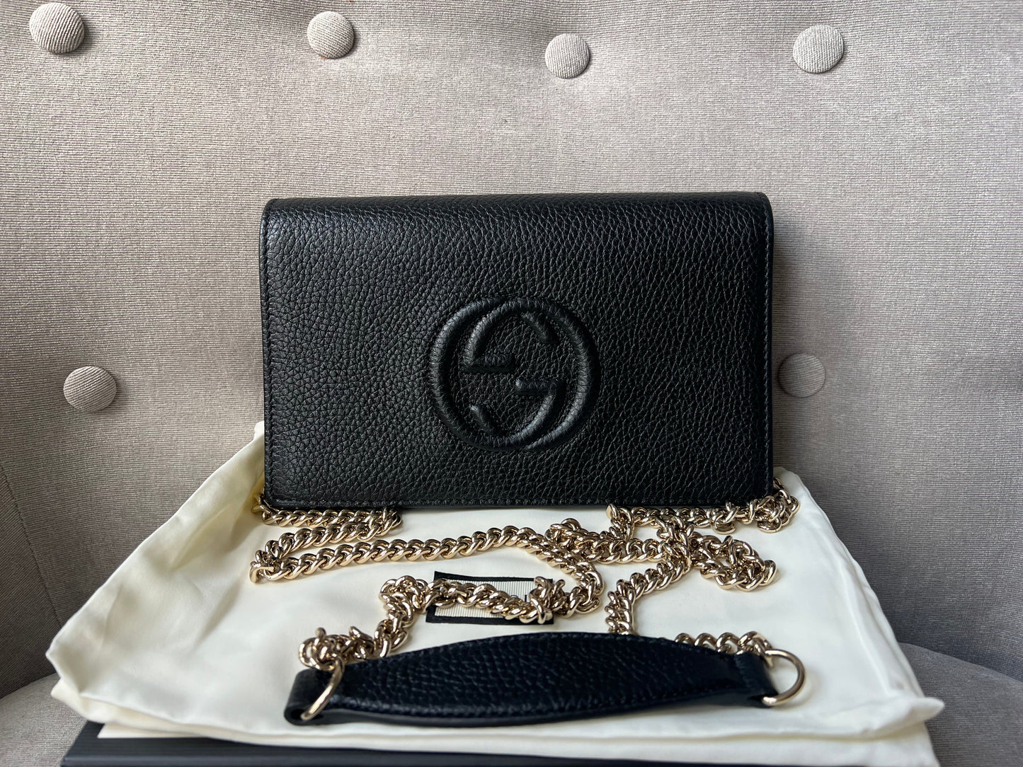Luxury Gucci Trending 2025 Black Soho Chain Wallet