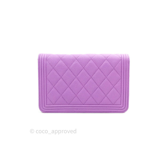 Chanel Quilted Boy Wallet on Chain WOC Purple Caviar Gold Hardware