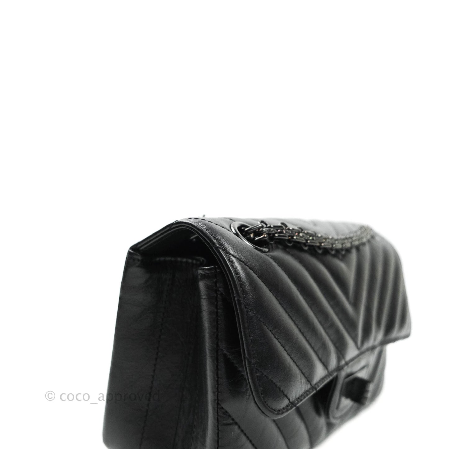 Chanel Mini Reissue 224 So Black Chevron Calfskin Black Hardware