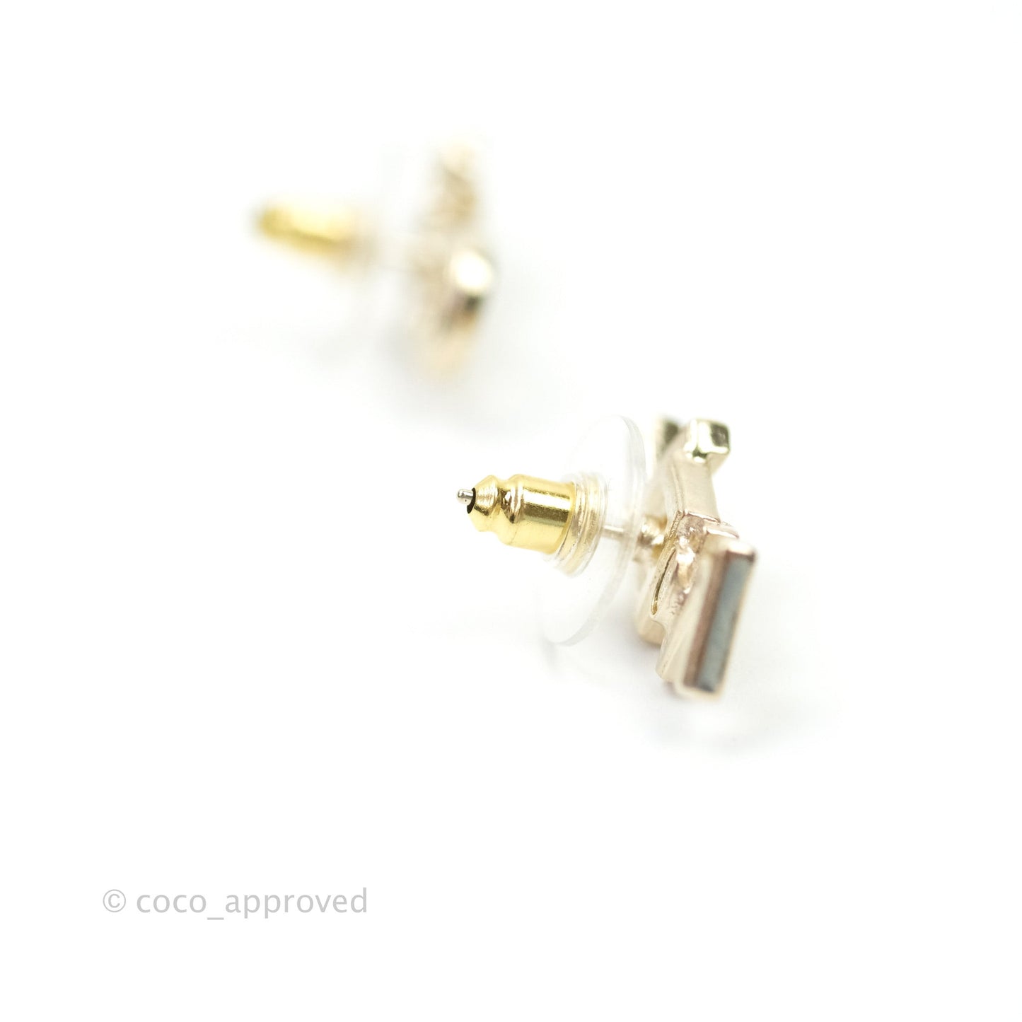 Chanel Crystal Pearl Signature Stud Earrings Gold