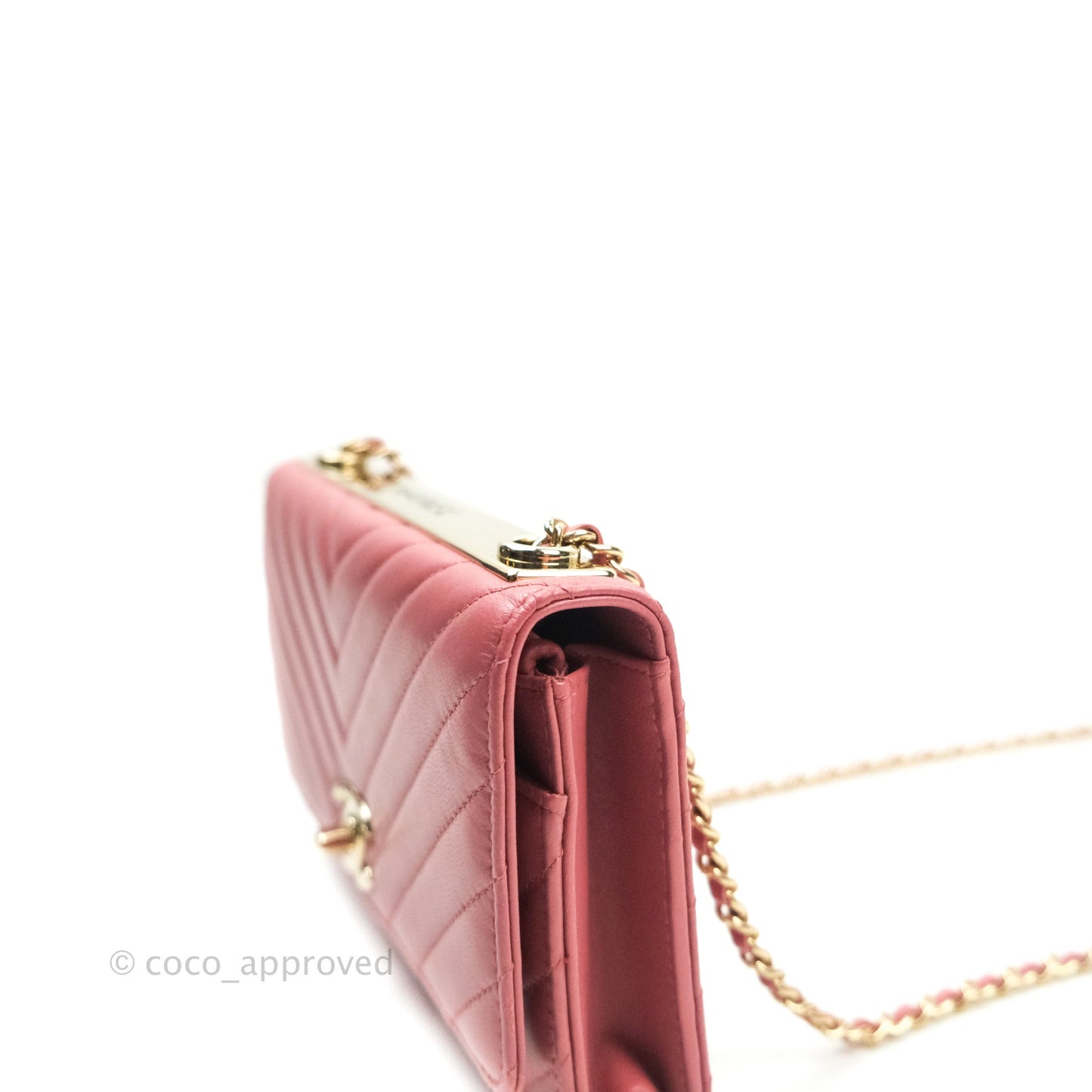 Chanel Trendy CC WOC Wallet on Chain Chevron Pink Lambskin Gold Hardware