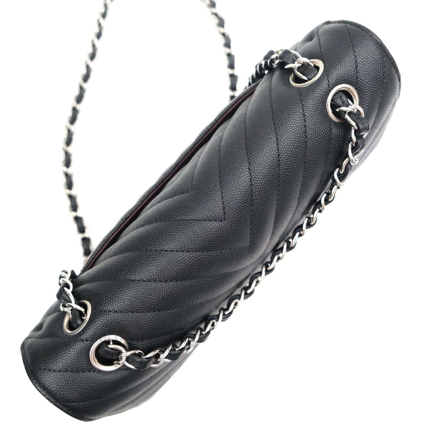 Chanel Classic M/L Chevron Black Caviar Silver Hardware