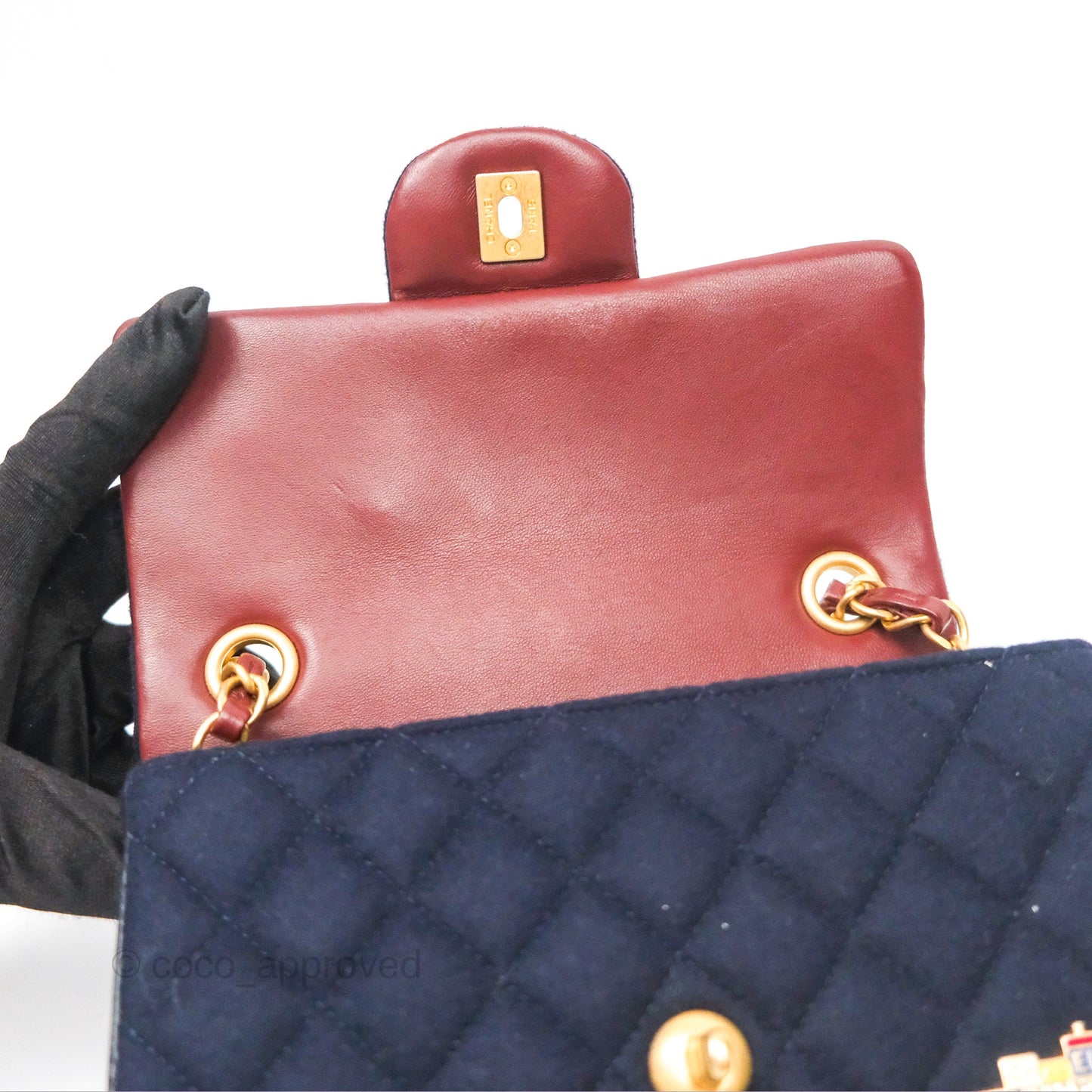 Chanel Paris Hamburg Charms Mini Rectangular Flap Navy Wool Lambskin
