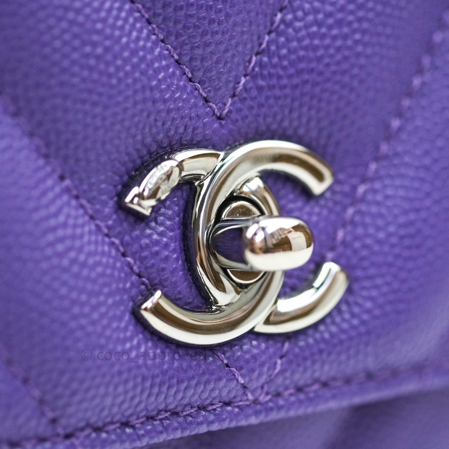 Chanel Mini Coco Handle Chevron Purple Caviar Quilted Dark Silver Hardware