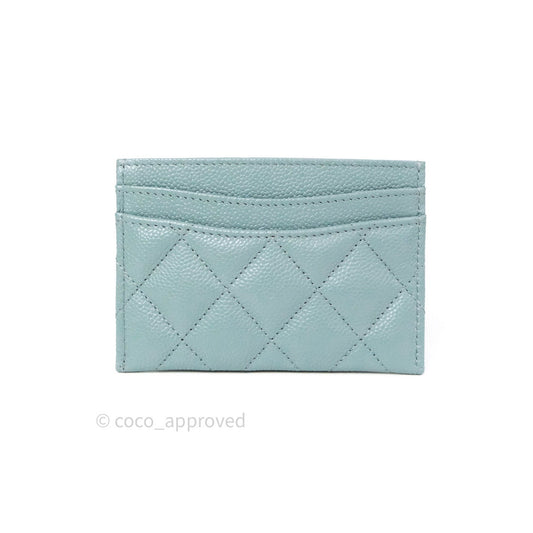 Chanel Quilted Classic Blue Caviar Silver Hardware Flat Card Holder