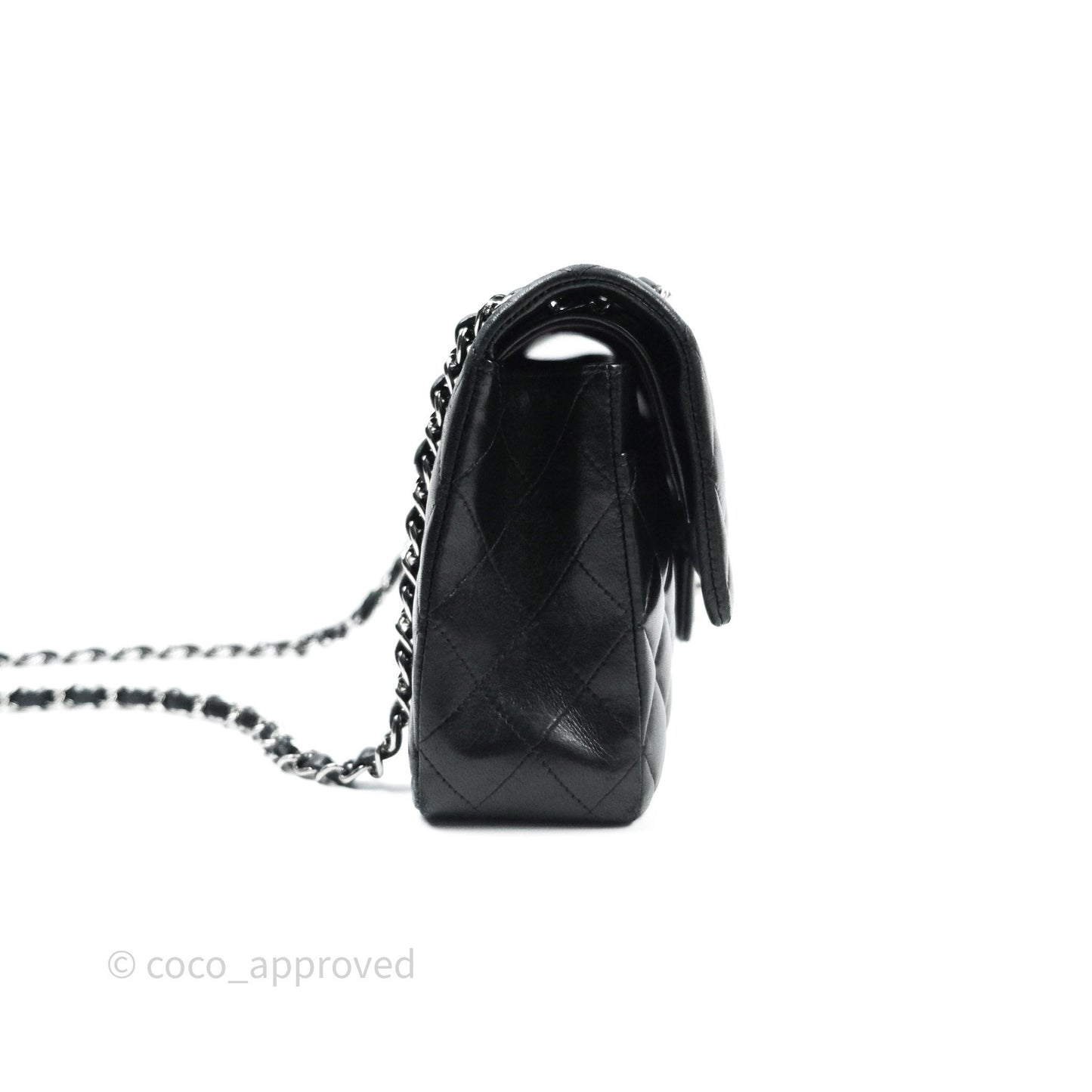 Chanel Classic M/L Medium Double Flap Black Lambskin Silver Hardware