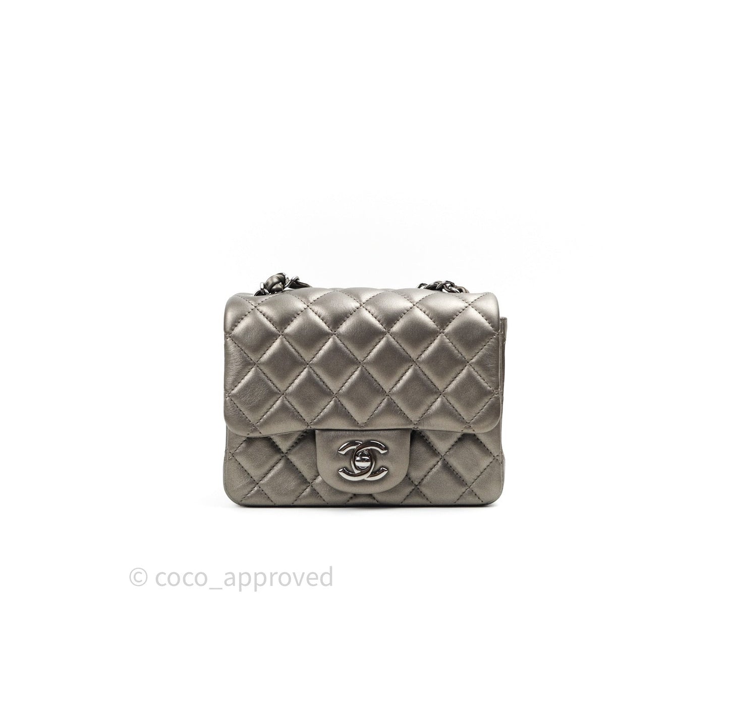Chanel Mini Square Metallic Dark Grey Lambskin Dark Silver Hardware