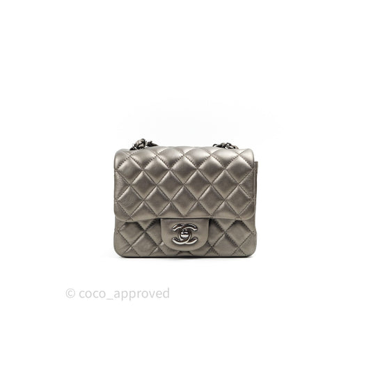 Chanel Mini Square Metallic Dark Grey Lambskin Dark Silver Hardware